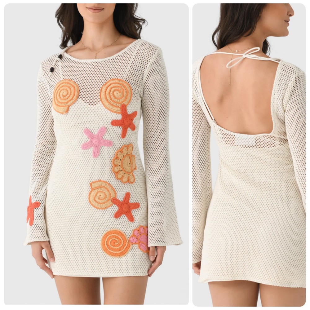The Wolf Gang‎ Enza Long Sleeve Seashell Crème Mini Dress Women's Size Small NEW